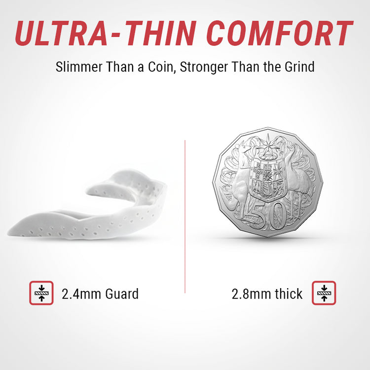 SOVA Max Night Guard and coin comparison. 'Ultra-Thin Comfort'