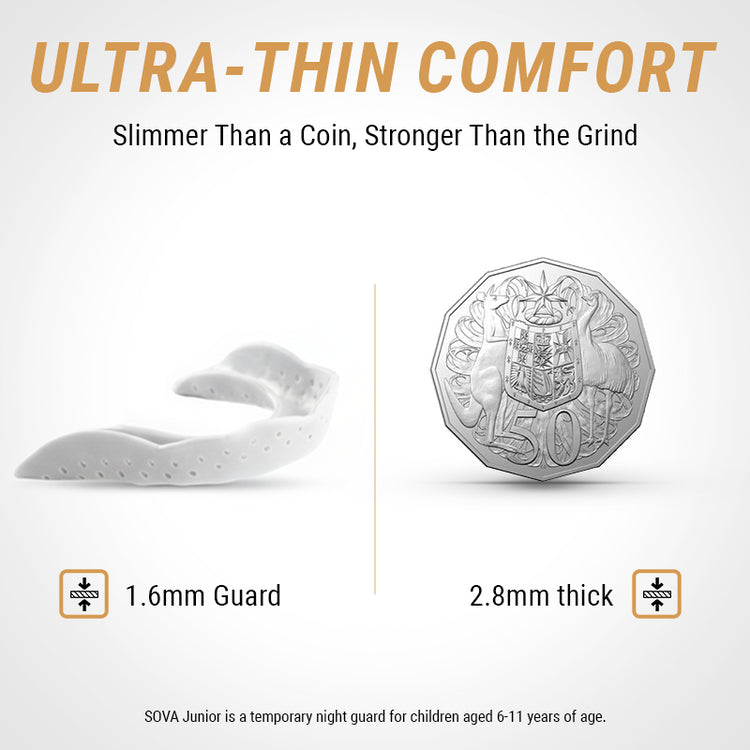 SOVA Junior Night Guard and coin comparison. 'Ultra-Thin Comfort'