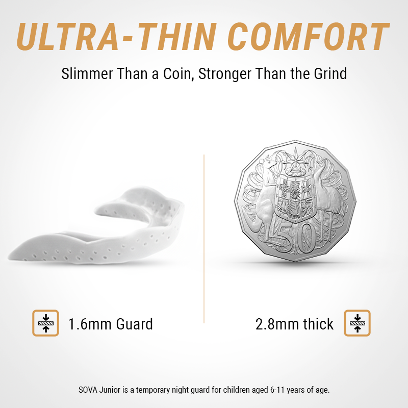 SOVA Junior Night Guard and coin comparison. 'Ultra-Thin Comfort'