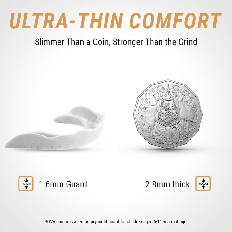 SOVA Junior Night Guard and coin comparison. 'Ultra-Thin Comfort'
